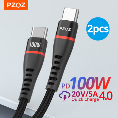 PZOZ 2PCS USB C į USB Type C laidas 100W PD greitas įkrovimas 5A greitas įkrovimas 60W USBC įkroviklis skirtas MacBook iPad Samsung Xiaomi laidas