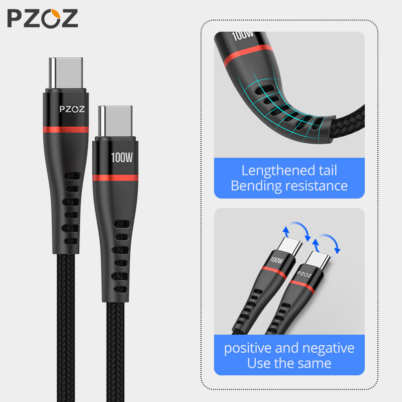 PZOZ 2 DB USB C - USB Type C kábel 100W PD gyorstöltő 5A gyorstöltés 60W USBC töltő MacBook iPadhez Samsung Xiaomi kábel