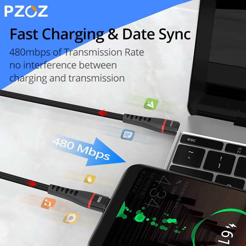 PZOZ 2 DB USB C - USB Type C kábel 100W PD gyorstöltő 5A gyorstöltés 60W USBC töltő MacBook iPadhez Samsung Xiaomi kábel