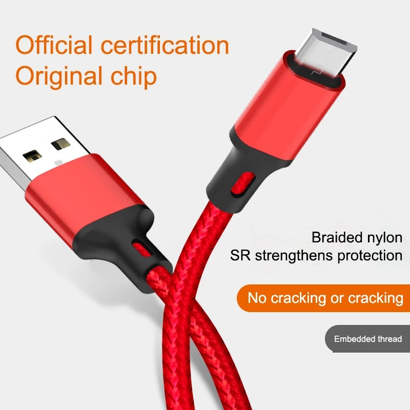 Micro USB kabelis Ātrās uzlādes dati Oneplus 10 pro Xiaomi Sync Cord 2.4A USB neilona pīts datu līnijas vads mobilo tālruņu kabeļiem