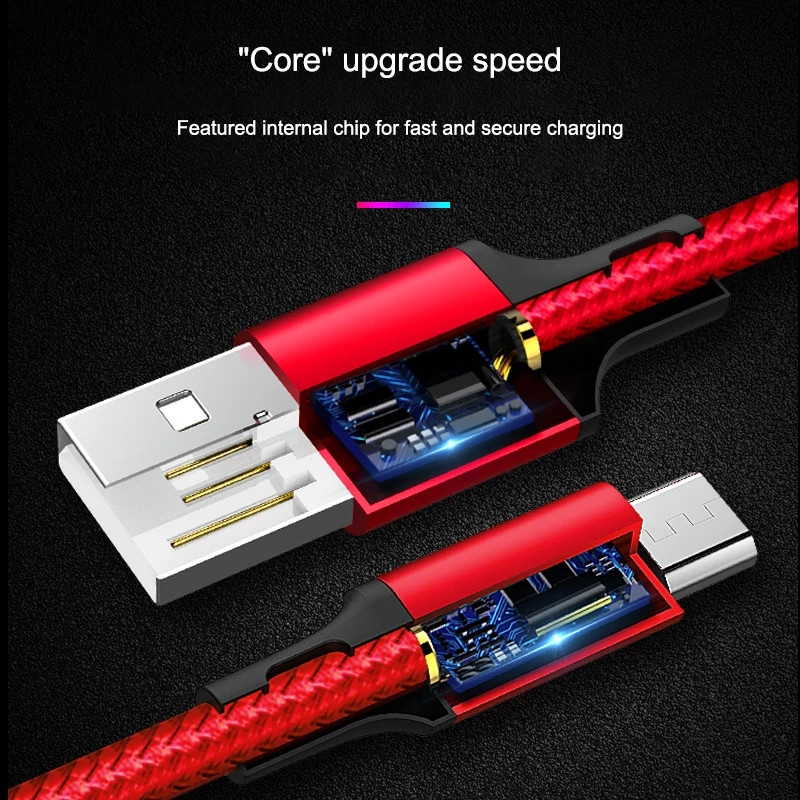 Micro USB kabelis Ātrās uzlādes dati Oneplus 10 pro Xiaomi Sync Cord 2.4A USB neilona pīts datu līnijas vads mobilo tālruņu kabeļiem