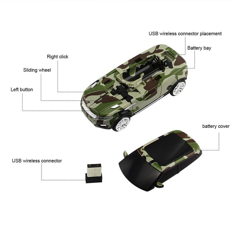 Novi bežični miš Bežični računalni miš Automobilski kamuflažni SUV USB optički miševi za igranje 3D ergonomski miš za PC prijenosno računalo