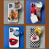 Glossy Art Retro Red Lips Ακρυλική λαβή Tok Θήκη τηλεφώνου Δαχτυλίδι Δαχτυλίδι Πτυσσόμενη λαβή Θήκη υποδοχής Griptok