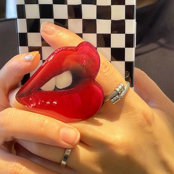 Glossy Art Retro Red Lips Acrylic Grip Tok Phone Holder Finger Ring Holder Сгъваема дръжка Griptok Socket Holder