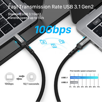 Καλώδιο USB C 3.1 Gen2 10Gbps 3m 100W, 10ft Long, 4K 60HZ Type-C 5A E-Mark Fast Charging Nylon Braided Cord for MacBook Dell iPad