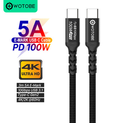 Cablu USB C 3.1 Gen2 10Gbps 3m 100W, 10ft lungime, 4K 60HZ Type-C 5A E-Mark Cablu împletit din nailon de încărcare rapidă pentru MacBook Dell iPad