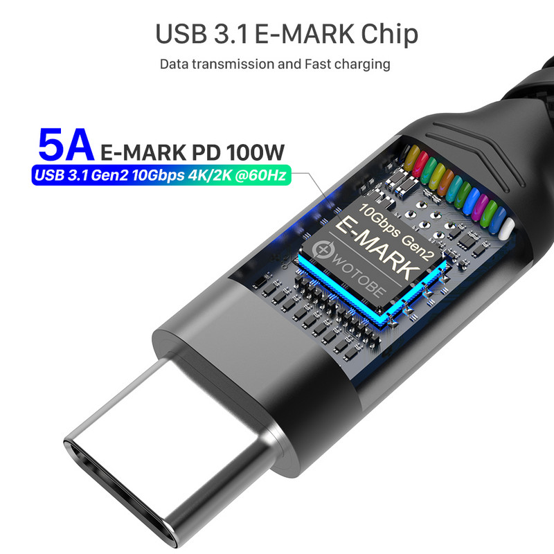 Cablu USB C 3.1 Gen2 10Gbps 3m 100W, 10ft lungime, 4K 60HZ Type-C 5A E-Mark Cablu împletit din nailon de încărcare rapidă pentru MacBook Dell iPad