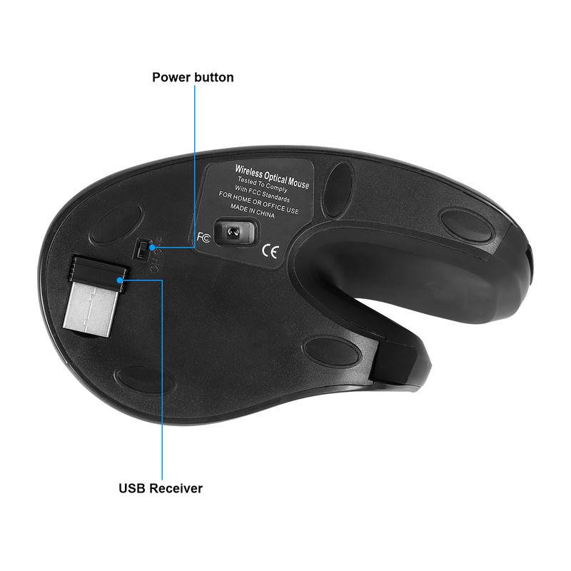 Ergonomski okomiti miš, bežični 2.4G punjivi računalni miš za igranje, 2400 DPI, optička miš za ured za igrače, za prijenosna računala