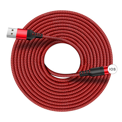 5 m / 8 m ilgio įkrovimo laidas, skirtas Lightning / C tipo / USB mikro patvarus nailono pintas įkrovimo laidas, skirtas IOS / Android telefono greitajam įkrovikliui