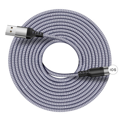 5 m / 8 m ilgio įkrovimo laidas, skirtas Lightning / C tipo / USB mikro patvarus nailono pintas įkrovimo laidas, skirtas IOS / Android telefono greitajam įkrovikliui