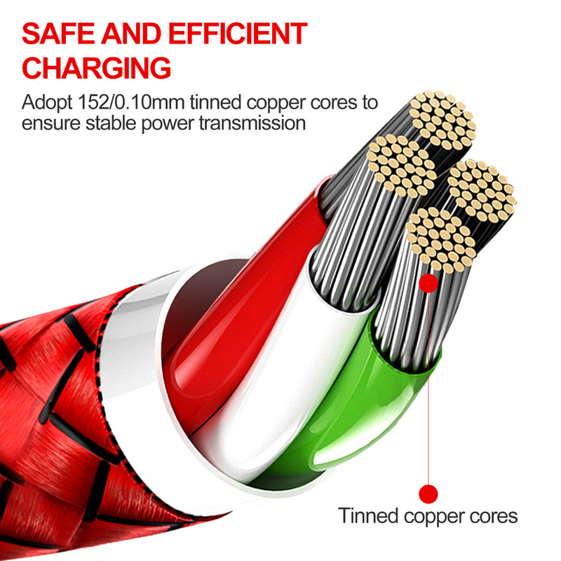 5 m / 8 m ilgio įkrovimo laidas, skirtas Lightning / C tipo / USB mikro patvarus nailono pintas įkrovimo laidas, skirtas IOS / Android telefono greitajam įkrovikliui