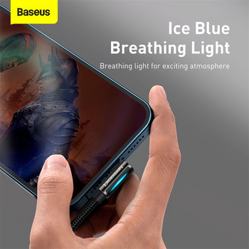 Baseus LED USB кабел за iPhone 13 12 11 Pro Xs Max 90 градуса бързо зареждане Кабел за мобилен телефон за iPad Airpods Кабел за данни