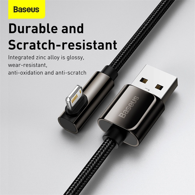 Baseus LED USB kábel iPhone 13 12 11 Pro Xs Max 90 fokos gyorstöltő mobiltelefonhoz kábel iPad Airpods adatkábelhez