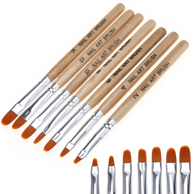 7 db/tétel Nail Art Ecset Tollak Akril UV Gél Extension Builder Professzionális Festés Rajzecsetkészlet Manikűr Eszközkészlet Kit