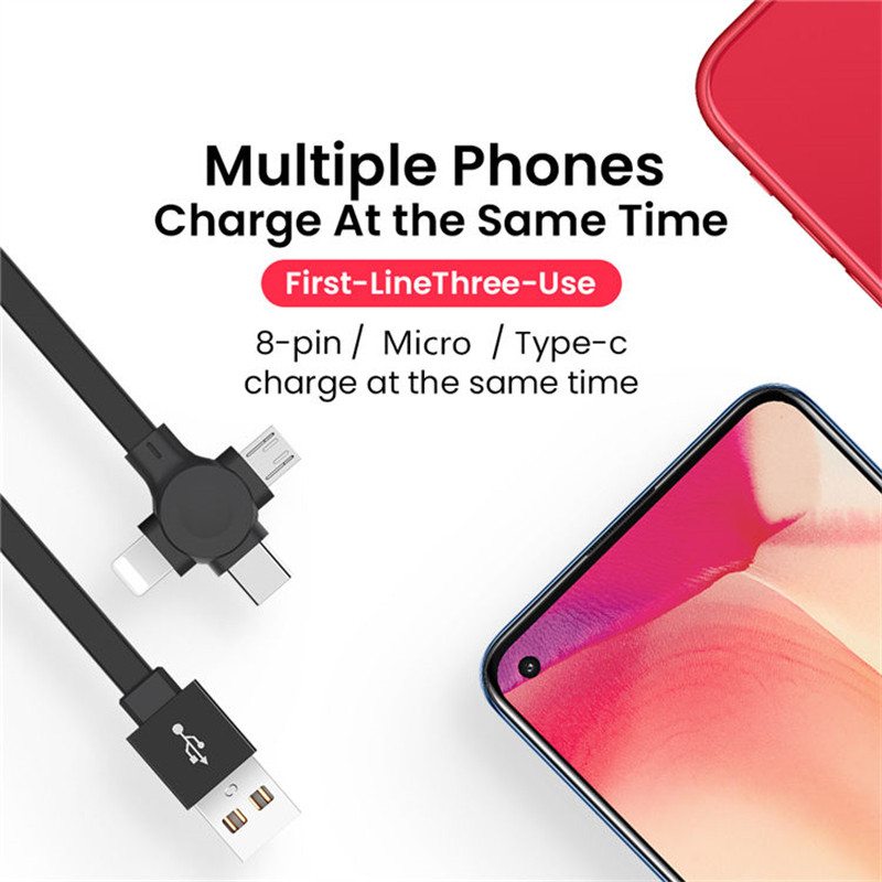 3 az 1-ben gyorstöltő kábel iPhone Huawei Xiaomi POCO Micro USB Type C töltőkábelhez Multi USB port Több USB töltőkábel