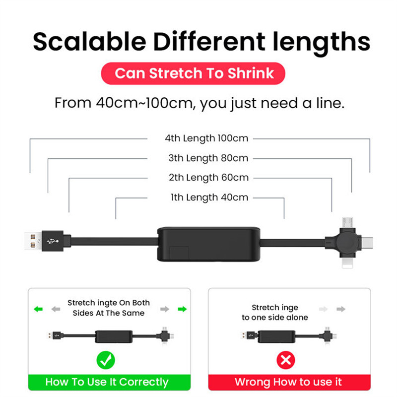 3 az 1-ben gyorstöltő kábel iPhone Huawei Xiaomi POCO Micro USB Type C töltőkábelhez Multi USB port Több USB töltőkábel