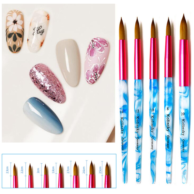 Nails Art Pen akril faragó tollak gél lakk ecset Kolinsky Blue Sea Wave Mink Haj kerek fej manikűr ceruza köröm eszközök
