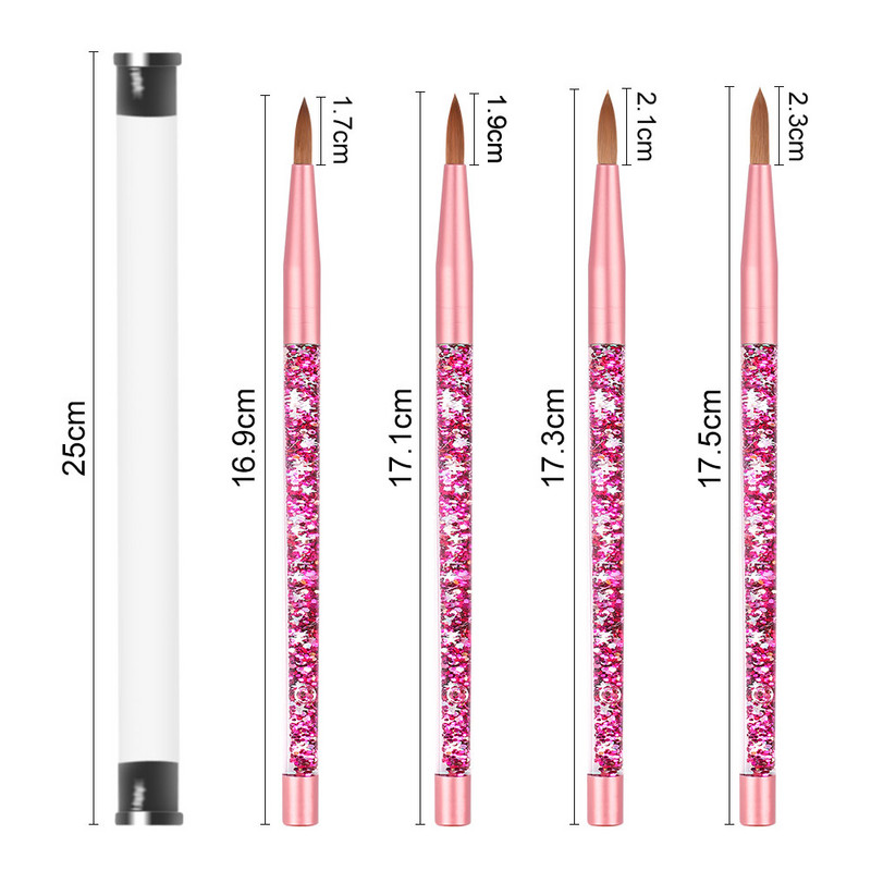 Crystal Arylic Nail Art Brush UV Gel Carving Pen Ecset Csillogó Folyékony Nyelű Gél Építő Manikűr Ecset Rajzeszközök Méret