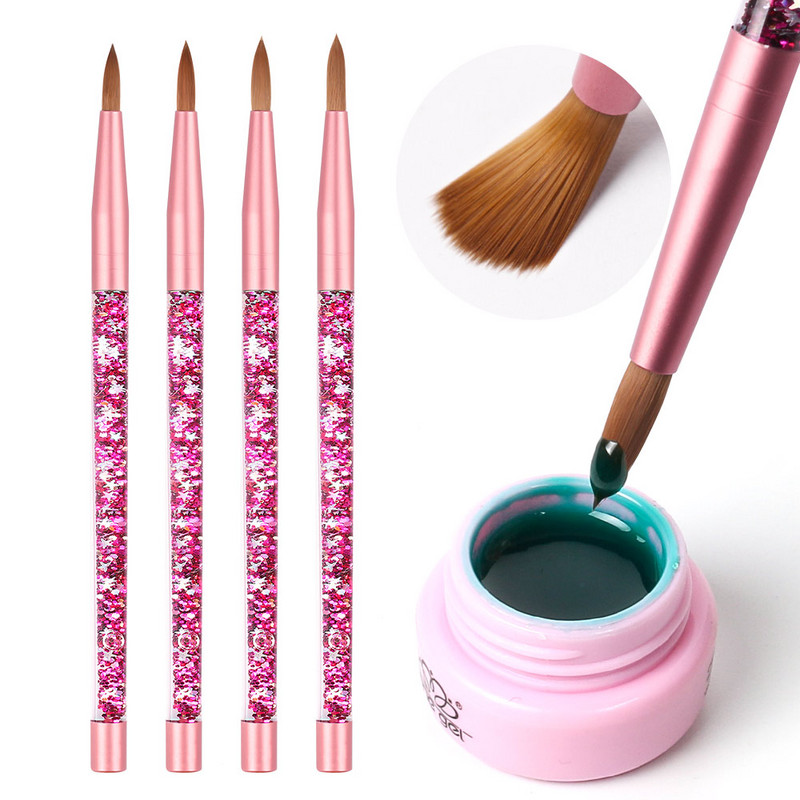 Crystal Arylic Nail Art Brush UV Gel Carving Pen Ecset Csillogó Folyékony Nyelű Gél Építő Manikűr Ecset Rajzeszközök Méret
