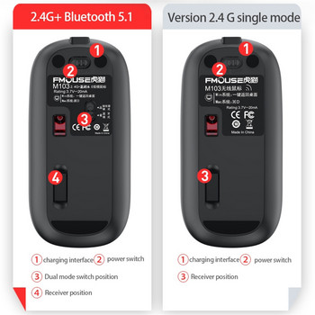 Безжична мишка Bluetooth мишка Геймър Акумулаторна компютърна мишка Безжична USB Ергономична Mause Безшумни мишки за Ipad/Mac/лаптоп