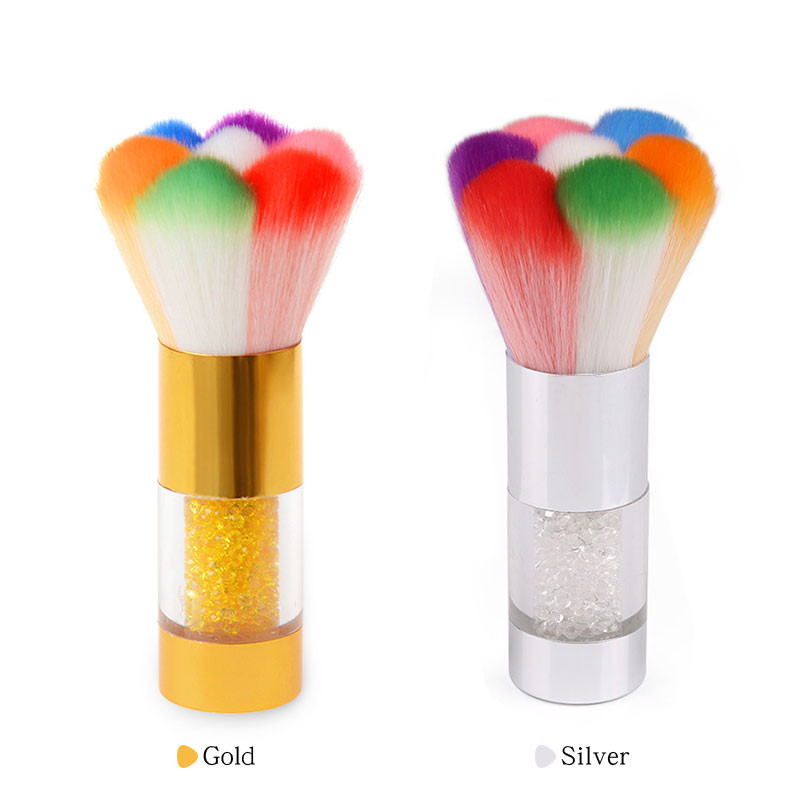 Perie colorată pentru curățarea prafului de unghii, cu mâner cu strasuri acrilice, perie pentru praf moale, curată, pentru îngrijirea unghiilor, instrument de manichiură și pedichiură