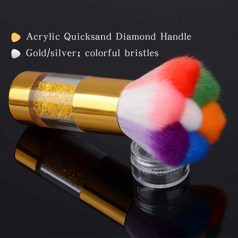 Perie colorată pentru curățarea prafului de unghii, cu mâner cu strasuri acrilice, perie pentru praf moale, curată, pentru îngrijirea unghiilor, instrument de manichiură și pedichiură
