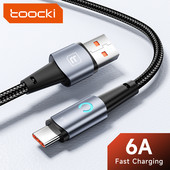 Toocki LED USB tip C kabel 6A/66W punjač za brzo punjenje USB-C tip-C podatkovni kabel kabel za Huawei P50 Xiaomi POCO X3 Samsung S22