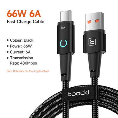 Toocki LED USB tip C kabel 6A/66W punjač za brzo punjenje USB-C tip-C podatkovni kabel kabel za Huawei P50 Xiaomi POCO X3 Samsung S22