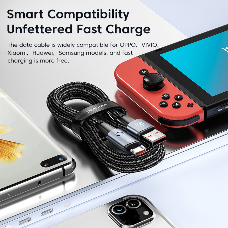 Toocki LED USB tip C kabel 6A/66W punjač za brzo punjenje USB-C tip-C podatkovni kabel kabel za Huawei P50 Xiaomi POCO X3 Samsung S22