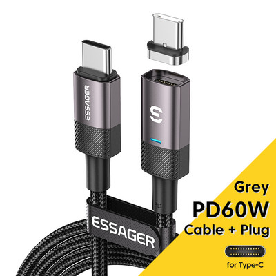 Essager PD60W USB Type C magnetski kabel za iPhone 13 Xiaomi POCO3 Huawei Realme Oneplus OPPO Fast Charge Kabel za mobilni telefon Žica