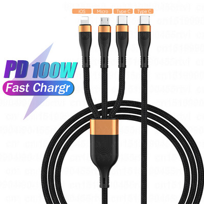 3 в 1 USB кабел за бързо зареждане тип C за Samsung S20 Huawei Xiaomi 4in1 кабел за iPhone 13 12 11 Pro Max зарядно Micro USB кабел