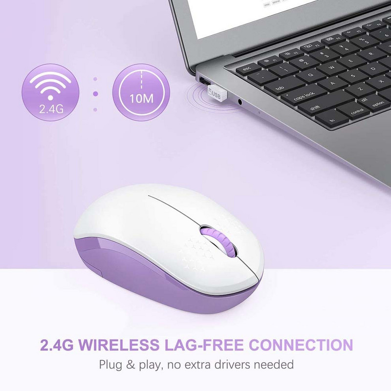 SeenDa USB vezeték nélküli egér számítógéphez 2.4G zajmentes egér USB vevővel Csendes egerek PC Tablet Laptop tartozékokhoz