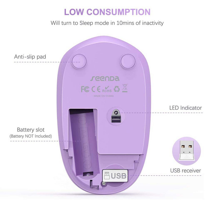 SeenDa USB vezeték nélküli egér számítógéphez 2.4G zajmentes egér USB vevővel Csendes egerek PC Tablet Laptop tartozékokhoz