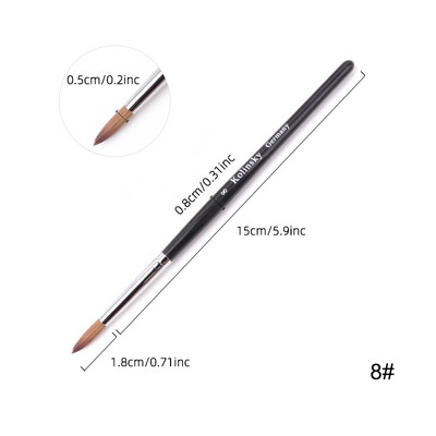 TIANMI Kolinsky Perie acrilice pentru unghii Perie neagră pentru arta unghiilor, nurcă, mâner din lemn, perie pentru manichiură cu gel, instrumente de desen, 1 buc.