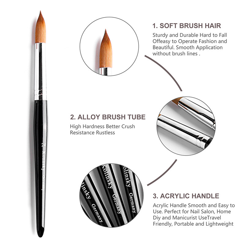 TIANMI Kolinsky Perie acrilice pentru unghii Perie neagră pentru arta unghiilor, nurcă, mâner din lemn, perie pentru manichiură cu gel, instrumente de desen, 1 buc.