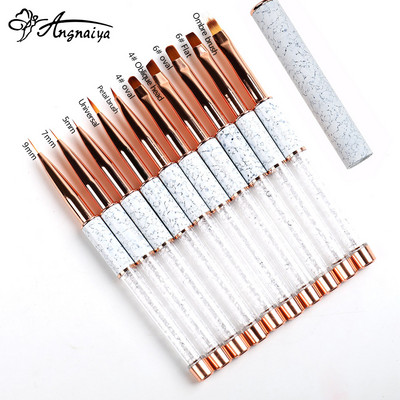 ANGNYA 9 buc/set aur roz Nail Art Set de perii cu gel UV Pen Nail Art Builder Plat Cristal Pictură Desen Carving Pen Instrument de manichiură