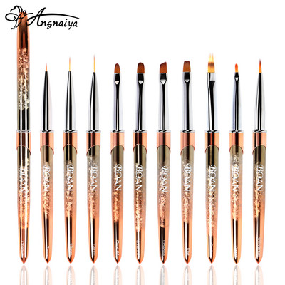 ANGNYA 9 buc/set aur roz Nail Art Set de perii cu gel UV Pen Nail Art Builder Plat Cristal Pictură Desen Carving Pen Instrument de manichiură