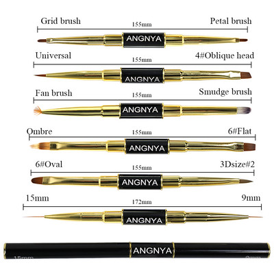 ANGNYA 9 buc/set aur roz Nail Art Set de perii cu gel UV Pen Nail Art Builder Plat Cristal Pictură Desen Carving Pen Instrument de manichiură