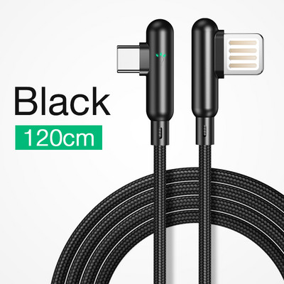 120 cm-es kábel USB Type C 90 fokos USB C mobiltelefon kábel 3A gyorstöltő adatkábel LED jelzővel USB kábel Huaweihez