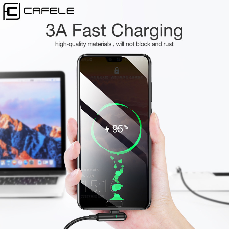 120 cm-es kábel USB Type C 90 fokos USB C mobiltelefon kábel 3A gyorstöltő adatkábel LED jelzővel USB kábel Huaweihez