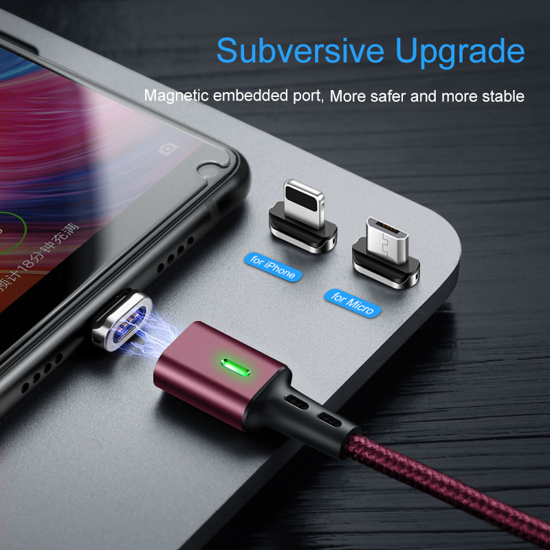 Elough 3 în 1 încărcare magnetică pentru iphone xs max xr x 8 7 plus 6 5 6s cablu tip c cablu micro usb telefon led magnet fir încărcător