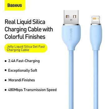 USB кабел Baseus Liquid Silica Gel 2.4A Кабел за зареждане за iPhone 14 13 12 11 Pro Max Кабел за бързо зареждане на данни
