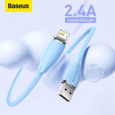 Baseus šķidrā silikagela USB kabelis 2.4A uzlādes kabelis iPhone 14 13 12 11 Pro Max ātrās datu uzlādes vada vads