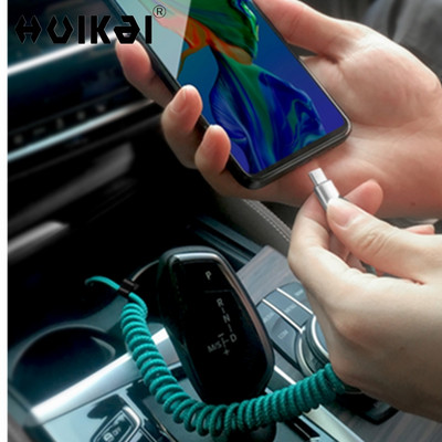 Spyruoklinis USB tipo C laidas skirtas iPhone 13 12 Samsung S21 Huawei xiaomi Lite 2A USB C greito įkrovimo kabeliui Ištraukiamas C tipo laidas