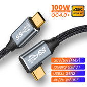 5A 100W USB C do Type C kabel Gen 2 USB 3.1 kabel 4K@60Hz 10Gbps 90 stupnjeva brzo punjenje za Huawei Mate40 Pro Xiaomi 1M/2M/3M