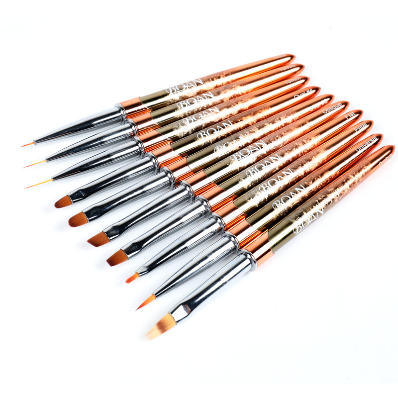 BQAN Rose Gold Perie pentru unghii Perie cu gel pentru manichiură Pen extensie cu gel UV acrilic pentru pictura lac de unghii Perie de desen Instrumente de vopsea