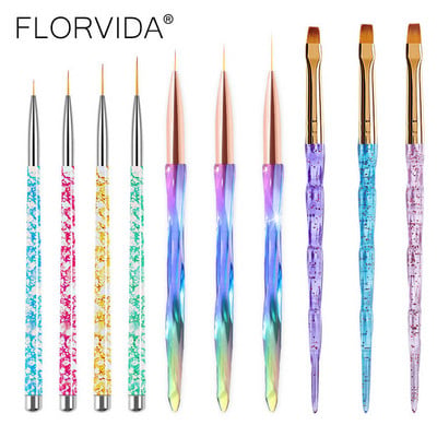 FlorVida Set 3 buc Perii Nail Art Pentru Desenarea liniilor Instrumente de manichiură Rechizite profesionale Kit stilou pentru flori 7/9/11mm Kolinsky