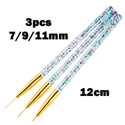 FlorVida Set 3 buc Perii Nail Art Pentru Desenarea liniilor Instrumente de manichiură Rechizite profesionale Kit stilou pentru flori 7/9/11mm Kolinsky