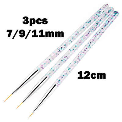 FlorVida Set 3 buc Perii Nail Art Pentru Desenarea liniilor Instrumente de manichiură Rechizite profesionale Kit stilou pentru flori 7/9/11mm Kolinsky