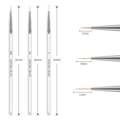 FlorVida Set 3 buc Perii Nail Art Pentru Desenarea liniilor Instrumente de manichiură Rechizite profesionale Kit stilou pentru flori 7/9/11mm Kolinsky
